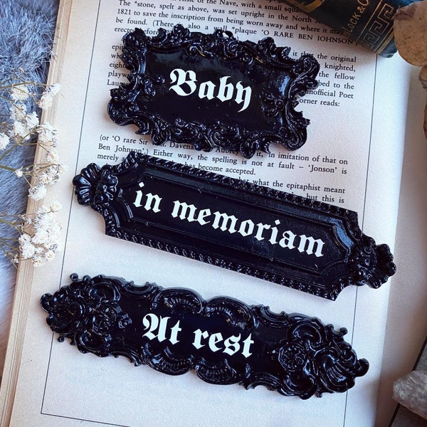 Victorian style coffin plaque replica, casket plate, mourning art & memento mori, funeral ephemera