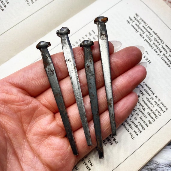 4x large antique coffin nails: oddities curiosities, memento mori mourning art, Wiccan, pagan, spell supplies, antique decor, funeral