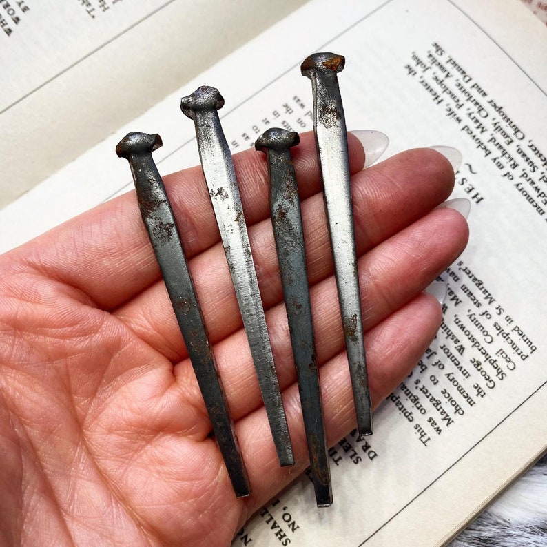 4x large antique coffin nails: oddities curiosities, memento mori mourning art, Wiccan, pagan, spell supplies, antique decor, funeral image 1