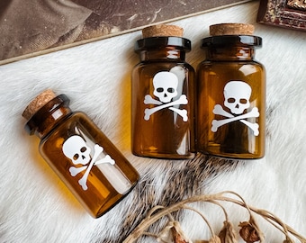 Giftfläschchen, braunes Glas, Kuriositäten, Gothik Wohndekor, Pillendose, Schmuckstück, viktorianisches Memento Mori