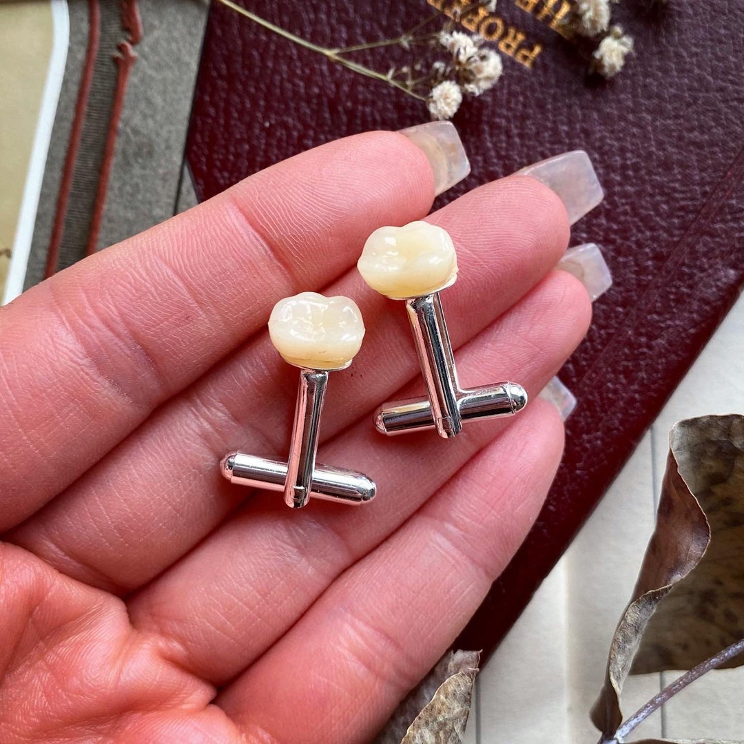 Human Molar Tooth Silver Cufflinks Gothic Cufflinks Memento Etsy