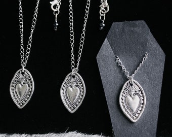 Immaculate heart of Mary necklace, gothic silver jewellery, Catholic religious ephemera, heart of Mary pendant