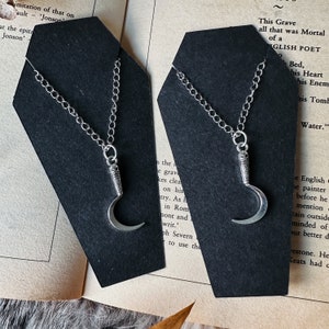 Scythe necklace, gothic silver jewelry, grim reaper sickle pendant, oddities and curiosities, death and memento mori