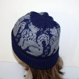 Grey Sitting Wolf, Alsatian, Eskimo, Husky dogs Nave Blue Knit Beanie Hat - with or without Pompom option Teenager adult size