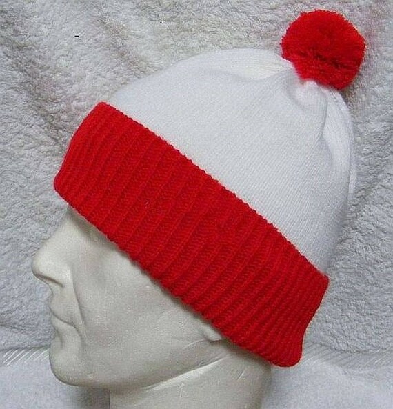 Womens Red And White Hat Mens Red White Knitted Booble Hat Book Day Fancy Dress