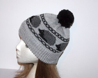 Hedgehogs on a Knitted Beanie Hat in a Choice of colours - with or without pompom - Teenager to Adult unisex size