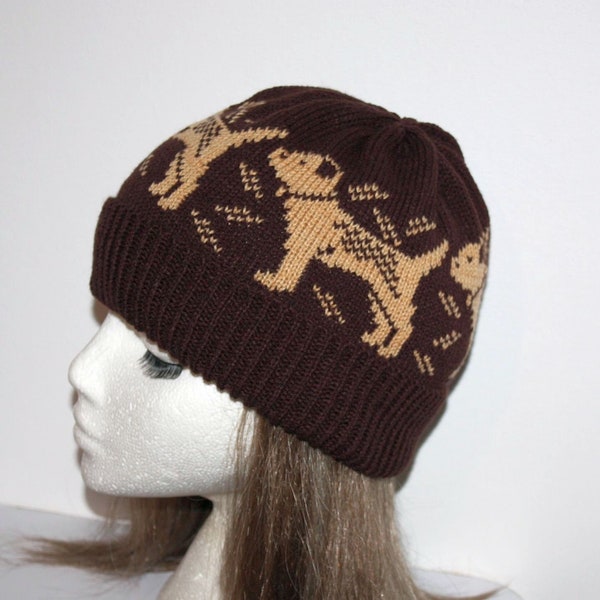 Fawn Border Terrier Dogs on Dark Brown Beanie hat - Teenager to Adult size - with or without Pompom