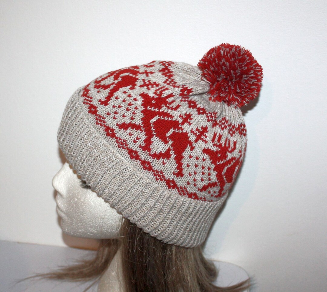 Similar to Home Alone Hat Knit Beige and Red Deer or Moose With or