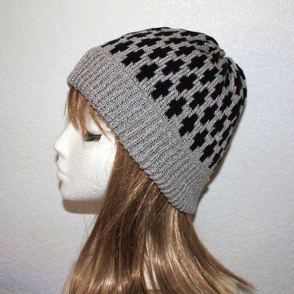 Halloween Gothic Black Crosses Crucifix Style on a Grey Beanie Hat - with or without pompom top - teenager to adult size