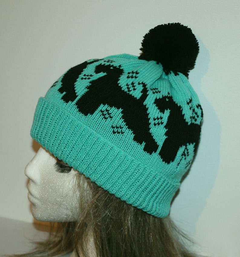 teenager to adult size Black Schnauzer dogs Beanie Hat in a choice of colours with or without pompom