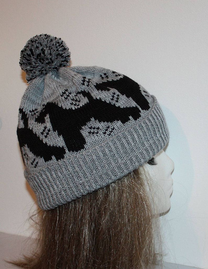 teenager to adult size Black Schnauzer dogs Beanie Hat in a choice of colours with or without pompom