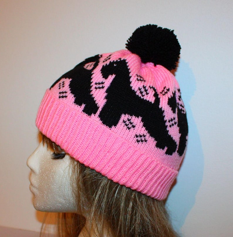 teenager to adult size Black Schnauzer dogs Beanie Hat in a choice of colours with or without pompom