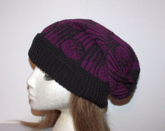 Flying Moons, Planets, Astroids, Comets on a Slouchy Black Beanie Hat - with or without Pompom - teenager to adult size
