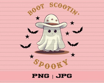Western Ghost PNG: Retro Halloween Cowboy Design (Digital Download)