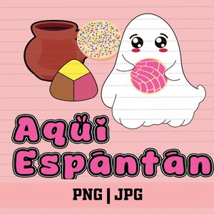 Aqui Espantan PNG | Fantôme png | Halloween PNG | T-shirt d&#39;Halloween en espagnol | Chemise en tricot | Jolie chemise d&#39;Halloween | T-shirt Des bonbons ou un sort