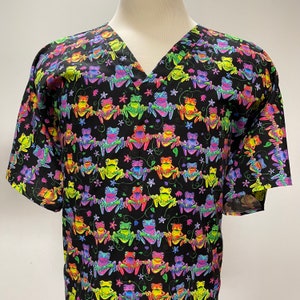 Neon Frogs Hanging Out - Custom Made Unisex Men Women Scrub Tops Nursing Uniforms