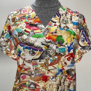 Cool Beach Cats - Custom Made Unisex Men Women Scrub Tops Nursing Uniforms