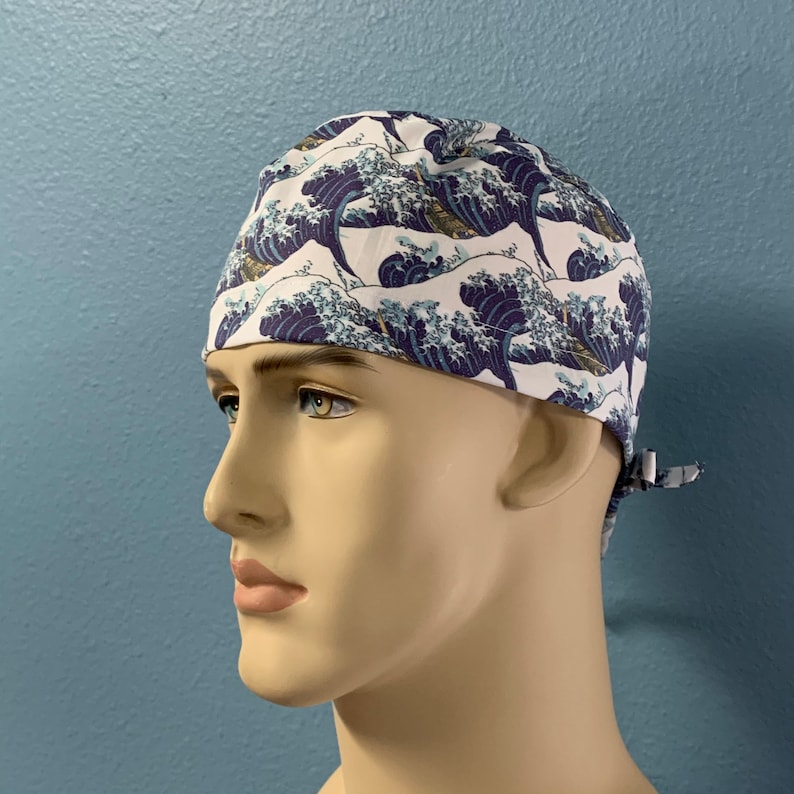 Hokusai Waves Scrub Cap Men Women Custom Made Hat Healthcare Headgear for Frontliners Doctors Nurses EMS image 1