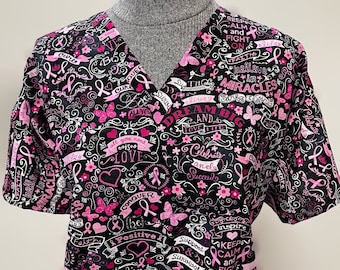 Pink Ribbon Inspiration - Custom Made Unisex Men Women Scrub Tops Nursing Uniforms