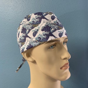 Hokusai Waves Scrub Cap Men Women Custom Made Hat Healthcare Headgear for Frontliners Doctors Nurses EMS image 2