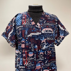 Patriotic Words - Custom Made Unisex Men Women Scrub Tops Nursing Uniforms