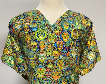 Colorful Skulls - Custom Made Unisex Men Women Scrub Tops Nursing Uniforms