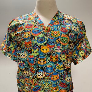 Colorful Cats - Custom Made Unisex Men Women Scrub Tops Nursing Uniforms