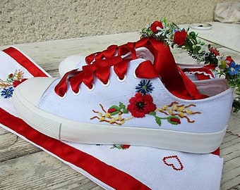 personalised sneakers red flowers