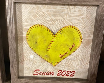 Shadow Box - Softball Heart with PERSONALIZATION