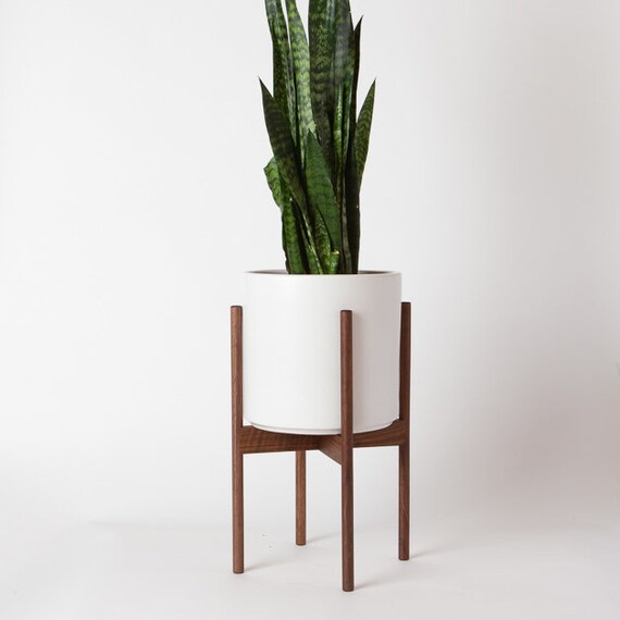 Classic Mid Century Modern Plant Stand With Ceramic Pot