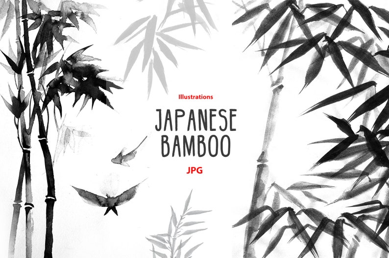 Japanese Bamboo Clipart. Ink Painting Digital Clipart. Etsy