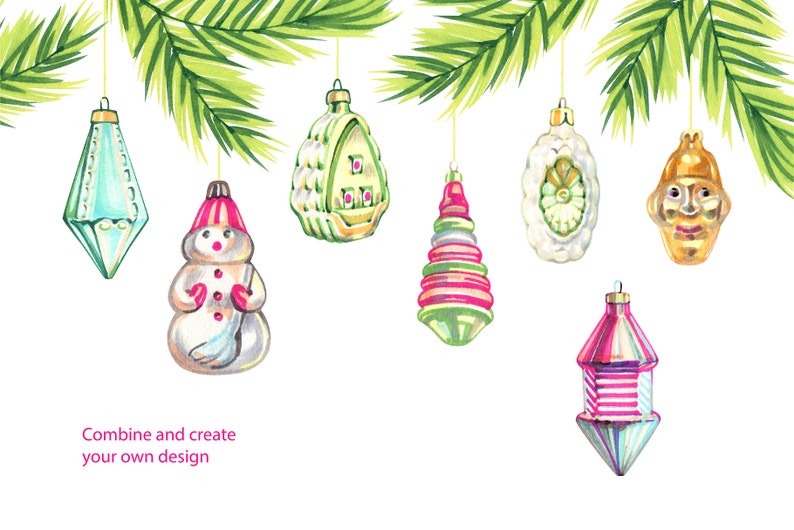Vintage PNG Christmas ornaments cliparts Holiday printable scrapbook elements.