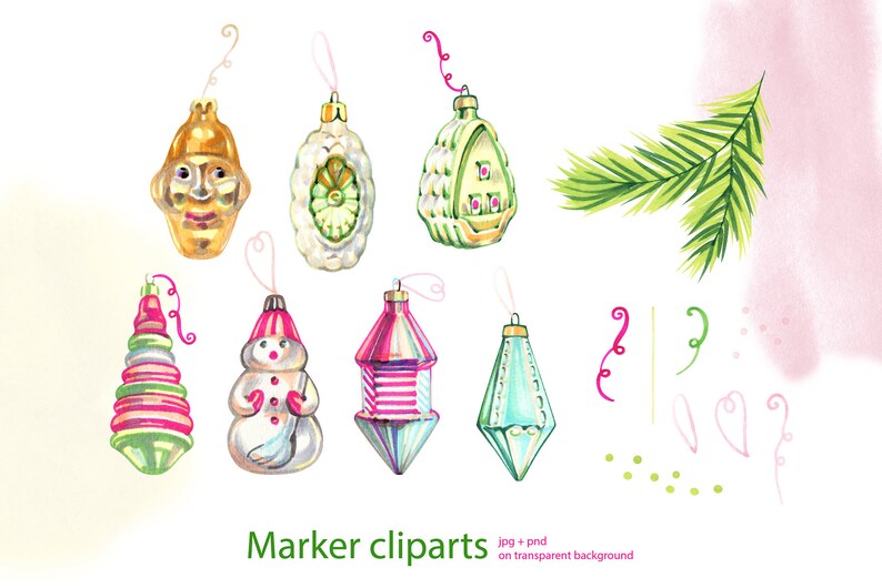 Vintage PNG Christmas ornaments cliparts Holiday printable scrapbook elements.
