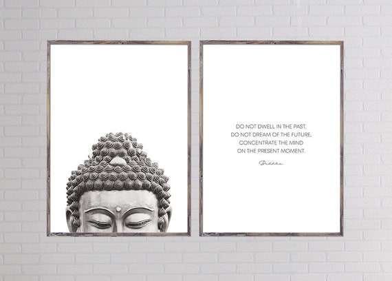 Set Of 2 Buddha Quote Present Moment Buddha Wall Art Etsy