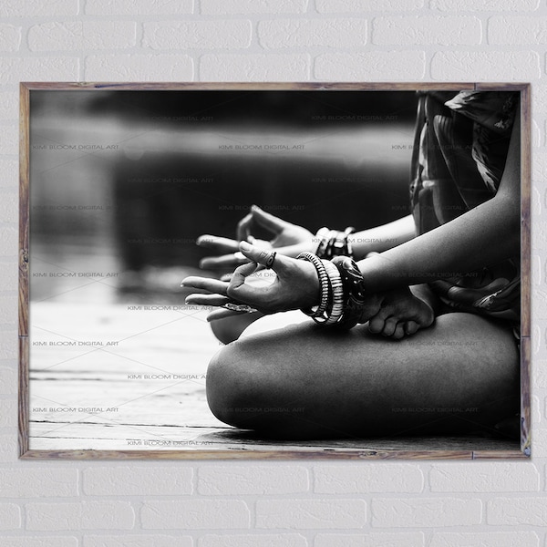 Yoga Mudra Print, Black and White Photography, Yoga Wall Art, Yoga Studio Decor, Instant DL