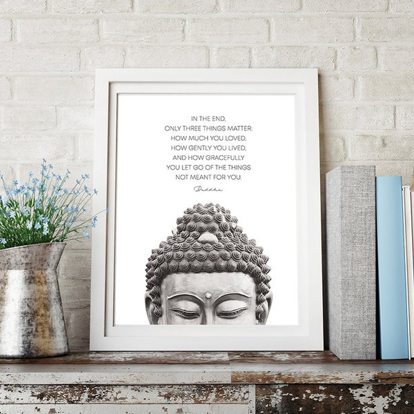 Letting go... Buddha Quote, Buddha Wall Art, Yoga Print, Boho Decor, Black and White Print