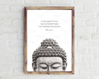 Letting go... Buddha Quote, Buddha Wall Art, Yoga Print, Boho Decor, Black and White Print