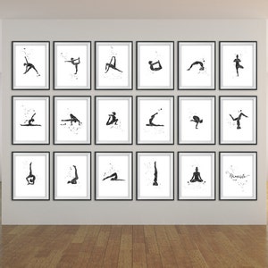 Set of 18 Yoga Pose Prints, CUSTOM COLOUR and size, Asana Prints, Yoga Art, Yoga Studio Decor, Yoga Posters, Digital Prints