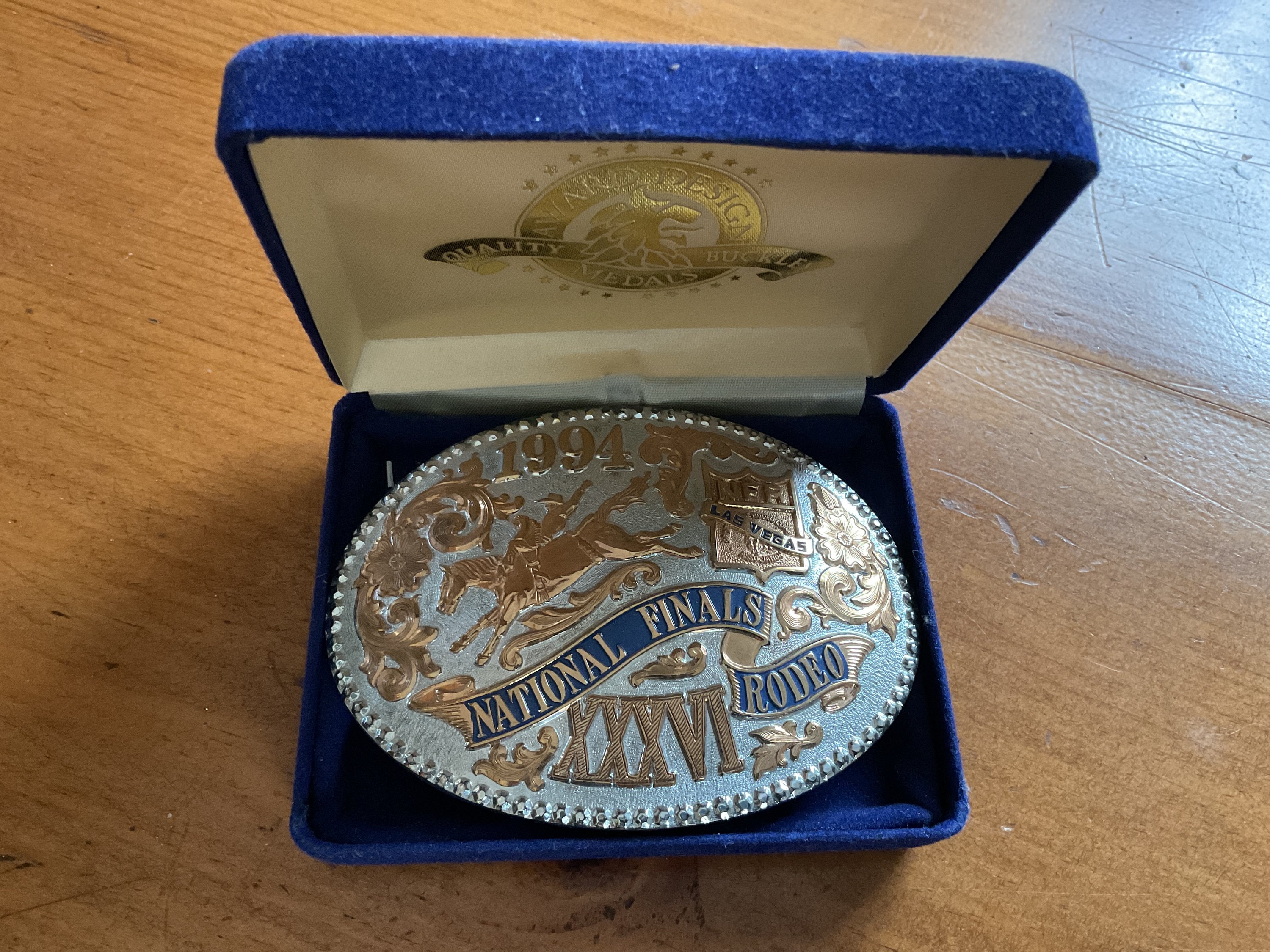 Vintage Western Engraved Belt Buckle National Finals Rodeo Las Vegas 1994  NFR Silver Plated Unisex