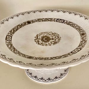 Antique Mintons Ganges Brown Transferware Footed Bowl Platter 10” 1881 Victorian Aesthetic Movement English Ironstone Serving Dish, Repaired