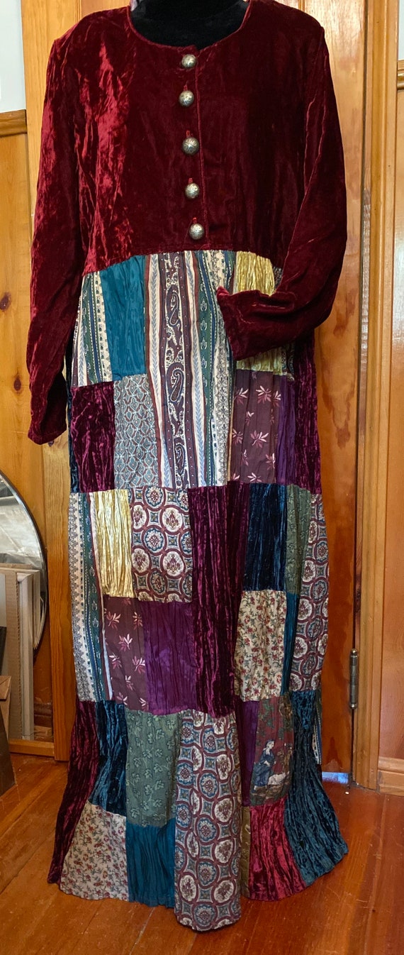 Double D Ranch Patchwork Prairie Dress Burgundy V… - image 2