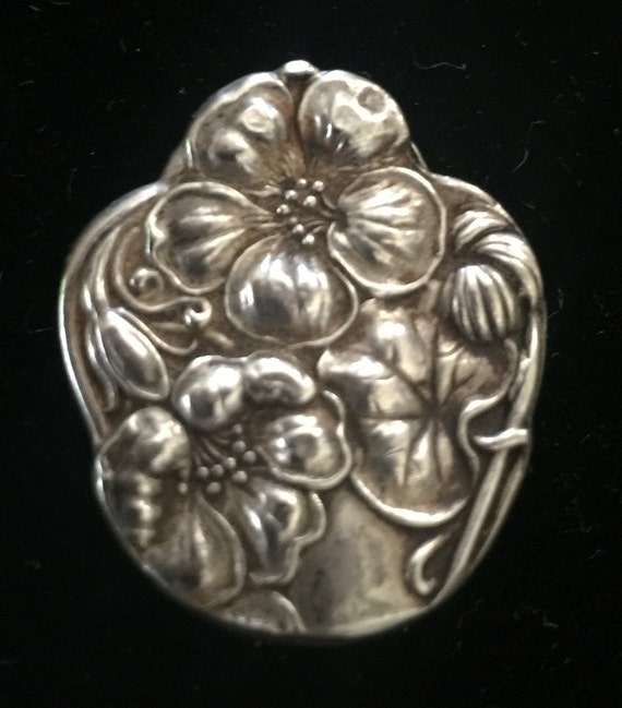 Sterling Silver Embossed Button Cover Floral Repu… - image 2