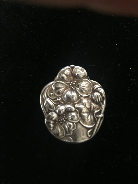 Sterling Silver Embossed Button Cover Floral Repu… - image 1