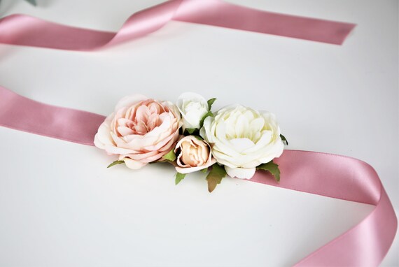 Blush Flower Wedding Dress Sash, Flower Girl Dress Sash Belt  display picture 1