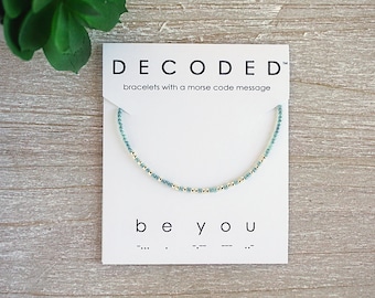 BE YOU - Pulsera con código Morse - Joyas inspiradoras - Regalos para adolescentes - Pulsera minimalista - Joyas con código Morse - Pulsera de la amistad