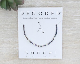 CÁNCER - Regalos de Astrología - Pulsera Código Morse - Signos del Zodíaco - Joyas de Astrología - Pulsera del Zodíaco - Regalo de Cumpleaños de Cáncer - Código Morse