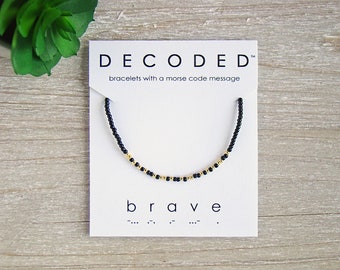 VALIENTE - Pulsera con palabra - Joyería con código Morse - Joyería inspiradora - Pulsera con código Morse - Pulsera de la amistad - Pulseras de cuentas