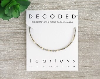 FEARLESS - Joyería del Código Morse - Pulsera de Palabras - Joyas Inspiradoras - Pulsera del Código Morse - Pulsera de la Amistad - Pulseras de Cuentas