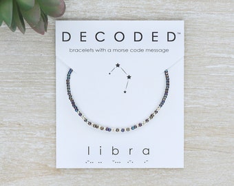 LIBRA - Joyería zodiacal - Pulsera código Morse - Zodiacos de cumpleaños - Joyas de astrología - Regalo de cumpleaños Libra - Regalo Libra