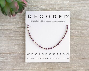 WHOLEHEARTED - Pulsera Código Morse - Joyería de Palabra - Pulsera Minimalista - Regalos Para Ella - Joyería Boho - Pulsera Mantra